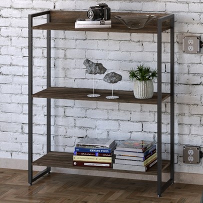 Estante para Livros Dynamica 3 Prateleiras Carvalho Dark/Preto 11061 - Compace