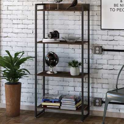 Estante para Livros Dynamica 4 Prateleiras Carvalho Dark/Preto 11062 - Compace