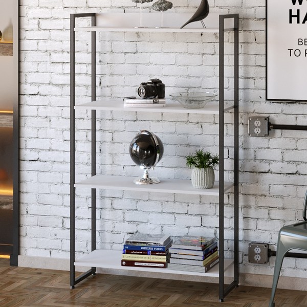 Estante para Livros Dynamica 4 Prateleiras Branco Chess/Preto 11063 - Compace