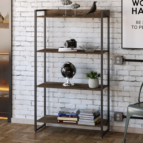 Estante para Livros Dynamica 4 Prateleiras Carvalho Dark/Preto 11063 - Compace