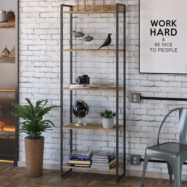 Estante para Livros Dynamica 5 Prateleiras Carvalho/Preto 11064 - Compace