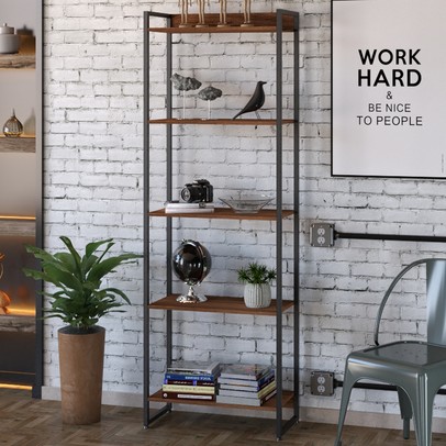 Estante para Livros Dynamica 5 Prateleiras Nogal/Preto 11064 - Compace