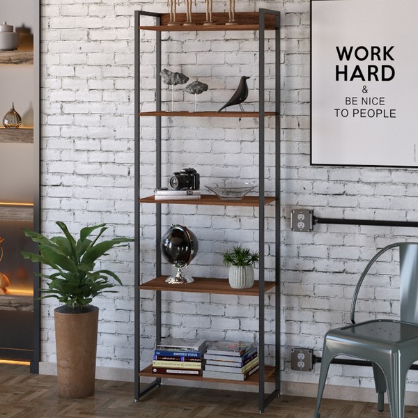 Estante para Livros Dynamica 5 Prateleiras Nogal/Preto 11064 - Compace