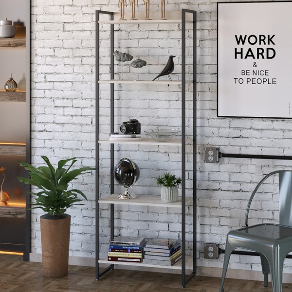 Estante para Livros Dynamica 5 Prateleiras Snow/Preto 11064 - Compace