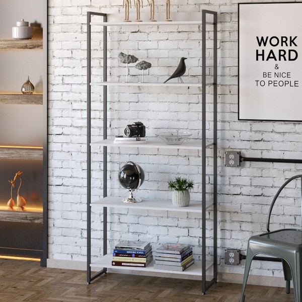 Estante para Livros Dynamica 5 Prateleiras Branco Chess/Preto 11065 - Compace