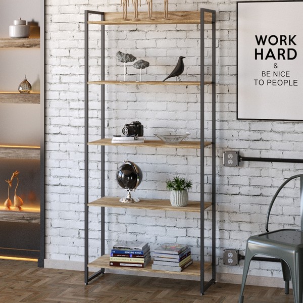 Estante para Livros Dynamica 5 Prateleiras Carvalho/Preto 11065 - Compace