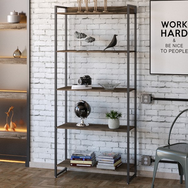 Estante para Livros Dynamica 5 Prateleiras Carvalho Dark/Preto 11065 - Compace