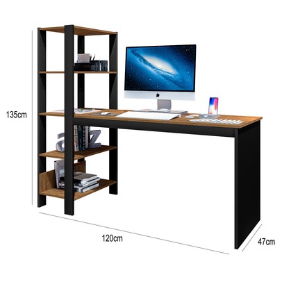 Mesa Escrivaninha Artemis 4 Prateleiras Preto/Canela Rústico - Art Panta