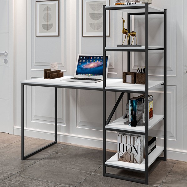 Mesa Escrivaninha Fit 4 Prateleiras Preto/Branco - Art Panta