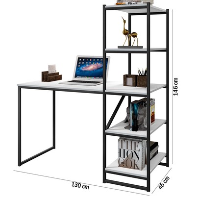 Mesa Escrivaninha Fit 4 Prateleiras Preto/Branco - Art Panta
