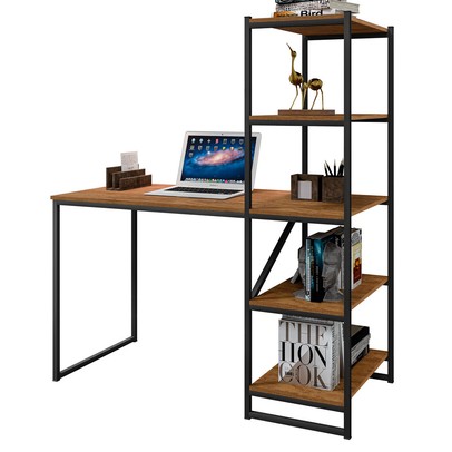 Mesa Escrivaninha Fit 4 Prateleiras Preto/Canela Rústico - Art Panta