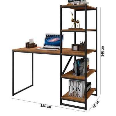 Mesa Escrivaninha Fit 4 Prateleiras Preto/Canela Rústico - Art Panta