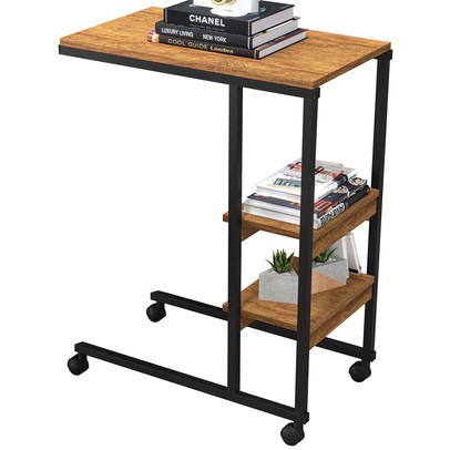 Mesa de Canto Fit 2 Prateleiras Preto/Canela Rústico - Art Panta