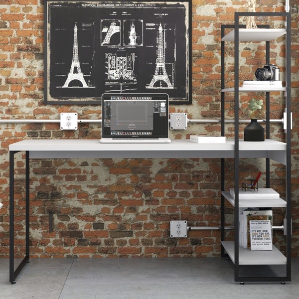 Mesa Escrivaninha 4 Prateleiras Branco Chess/Preto 14907 - Compace