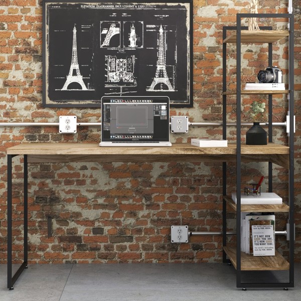 Mesa Escrivaninha 4 Prateleiras Carvalho/Preto 14907 - Compace