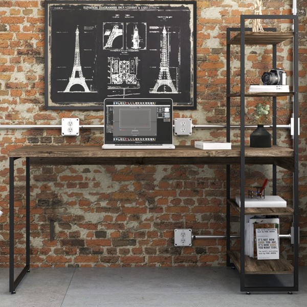 Mesa Escrivaninha 4 Prateleiras Carvalho Dark/Preto 14907 - Compace