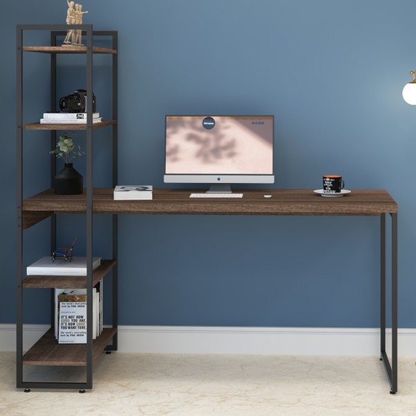 Mesa Escrivaninha 4 Prateleiras Nogal/Preto 14907 - Compace