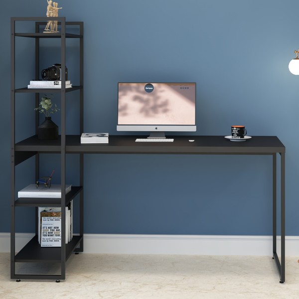 Mesa Escrivaninha 4 Prateleiras Preto ônix/Preto 14907 - Compace