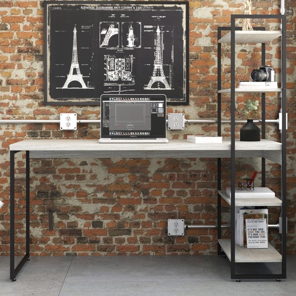 Mesa Escrivaninha 4 Prateleiras Snow/Preto 14907 - Compace