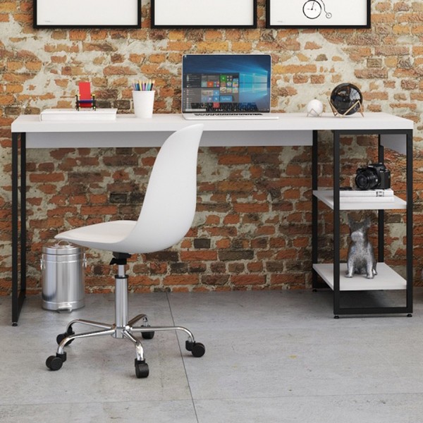 Mesa Escrivaninha 2 Prateleiras Branco Chess/Preto 14908 - Compace