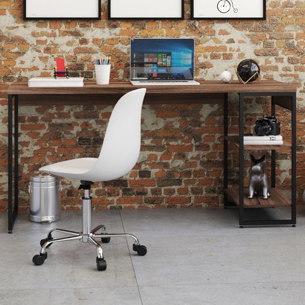 Mesa Escrivaninha 2 Prateleiras Nogal/Preto 14908 - Compace