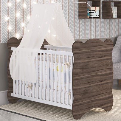 Berço com Armação Mosquiteiro Carvalho/Branco 7000 - Percasa