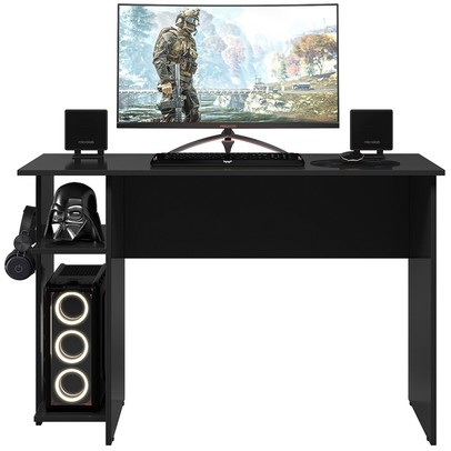 Mesa Gamer 2 Prateleiras Preto Fosco 3875 - Qmovi