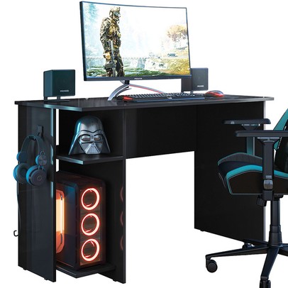 Mesa Gamer 2 Prateleiras Preto Fosco 3875 - Qmovi