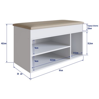 Sapateira Baú 3 Nichos Branco Sp080 – Completa Móveis