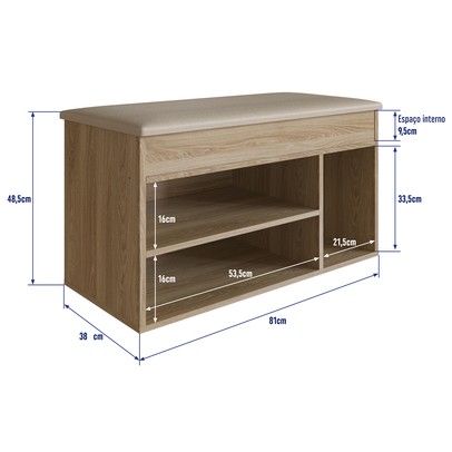 Sapateira Baú 3 Nichos Oak Sp080 – Completa Móveis