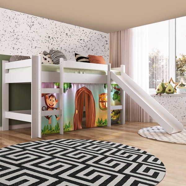 Cama Infantil com Escorregador e Cabaninha Branco Bb1000 – Completa Móveis