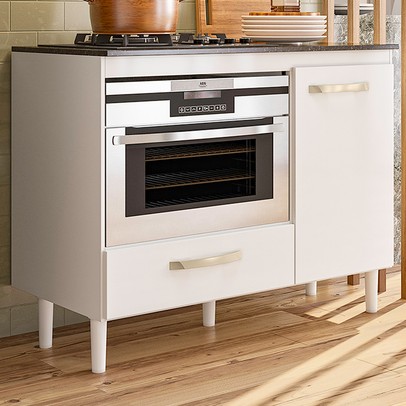 Balcão de Cozinha para Cooktop Fit 1 Porta 1 Gaveta Branco - Nicioli