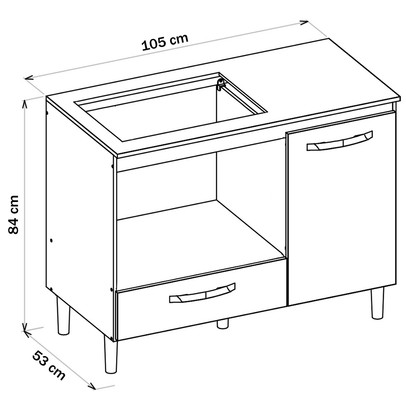 Balcão de Cozinha para Cooktop Fit 1 Porta 1 Gaveta Branco - Nicioli
