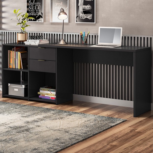 Mesa para Escritório 2 Gavetas Preto Nt2060 - Notável
