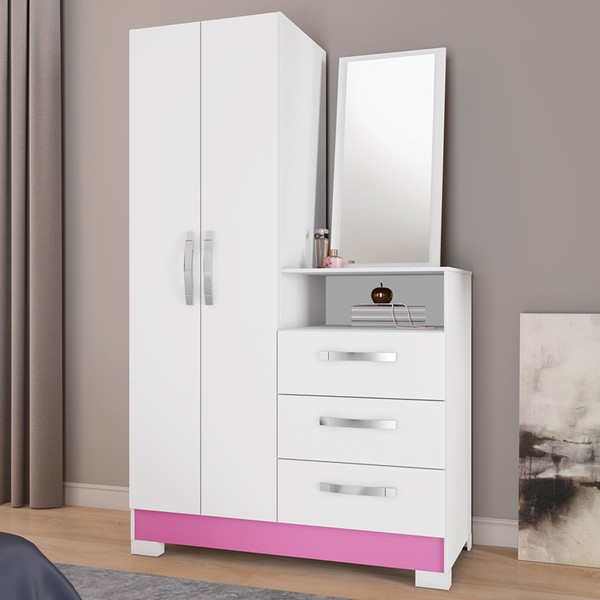 Cômoda 2 Portas 3 Gavetas Branco New/Rosa Nt5165 – Notável