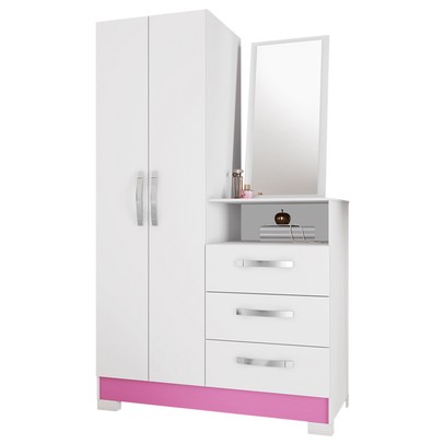 Cômoda 2 Portas 3 Gavetas Branco New/Rosa Nt5165 – Notável