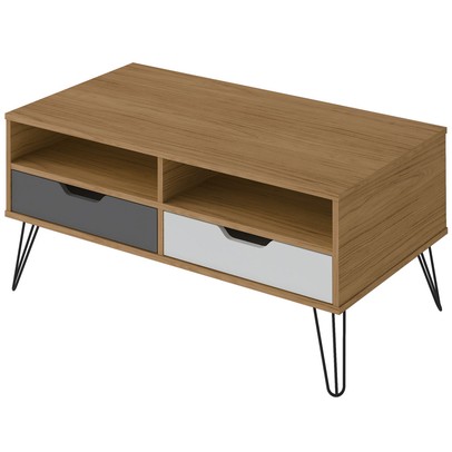 Mesa de Centro Estocolmo 2 Gavetas Carvalho/Grafite/Branco - Artely