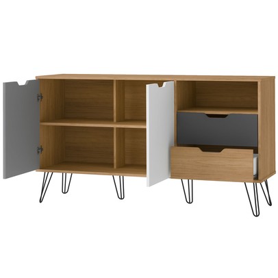 Balcão Buffet Estocolmo 2 Portas 2 Gavetas Carvalho/Grafite/Branco/Prata - Artely