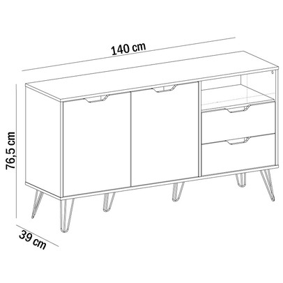 Balcão Buffet Estocolmo 2 Portas 2 Gavetas Carvalho/Grafite/Branco/Prata - Artely