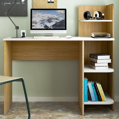 Mesa Escrivaninha Link 3 Prateleiras Carvalho/Branco - Artely