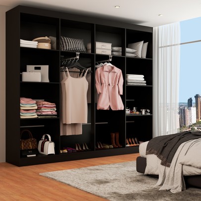 Closet Ele e Ela 8 Prateleiras Malbec Preto Fosco - Panorama Móveis