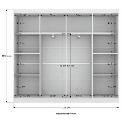 Guarda-Roupa Casal Ele e Ela 8 Portas 8 Prateleiras Malbec Branco Fosco - Panorama Móveis