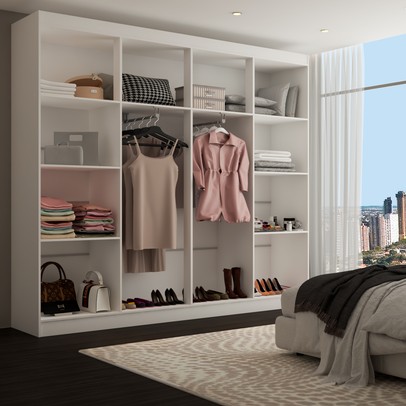 Guarda-Roupa Casal Ele e Ela 8 Portas 8 Prateleiras Malbec Branco Fosco - Panorama Móveis