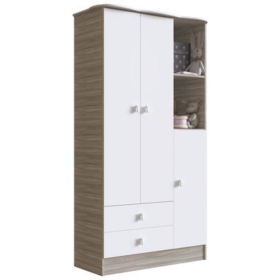 Guarda-Roupa Infantil 3 Portas 2 Gavetas Fresno/Branco - Percasa