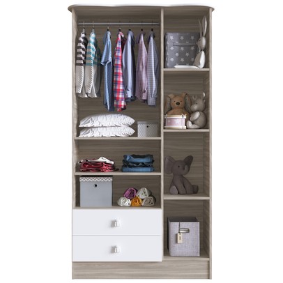 Guarda-Roupa Infantil 3 Portas 2 Gavetas Fresno/Branco - Percasa