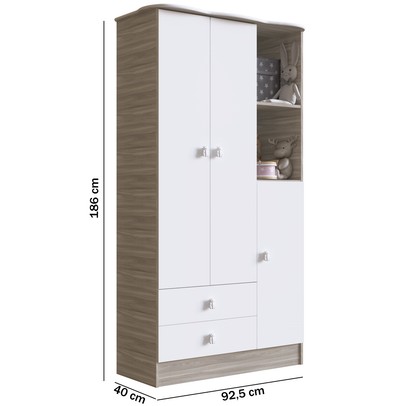 Guarda-Roupa Infantil 3 Portas 2 Gavetas Fresno/Branco - Percasa
