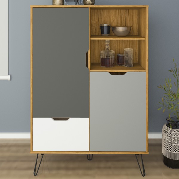 Armário de Cozinha Estocolmo 2 Portas 1 Gaveta Carvalho/Grafite/Branco/Prata - Artely