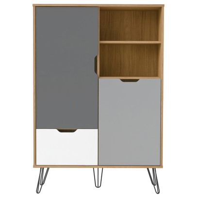 Armário de Cozinha Estocolmo 2 Portas 1 Gaveta Carvalho/Grafite/Branco/Prata - Artely