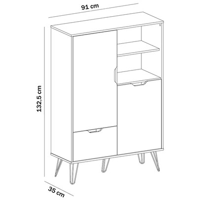 Armário de Cozinha Estocolmo 2 Portas 1 Gaveta Carvalho/Grafite/Branco/Prata - Artely