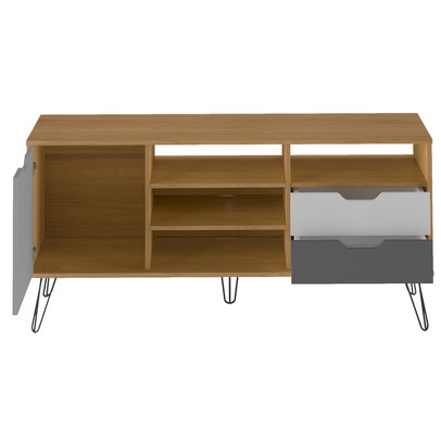 Rack para TV Até 60 Polegadas Estocolmo 1 Porta 2 Gavetas Carvalho/Grafite/Branco/Prata - Artely